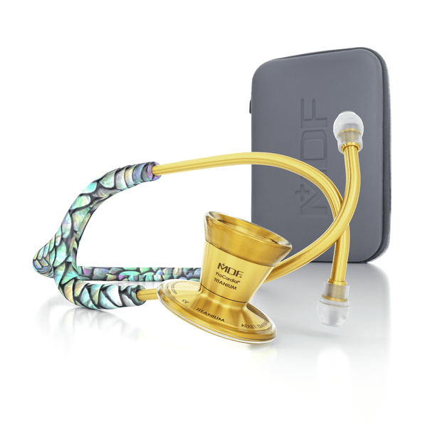 ProCardial® Titan Erwachsenen Kardiologie Stethoskop+ Etui - Mermaid/Gold - MDF Instruments Germany