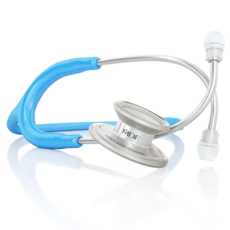 MDF® MD One® - Premium Doppelkopf-Stethoskop aus rostfreiem Stahl - Silbern / Hellblau