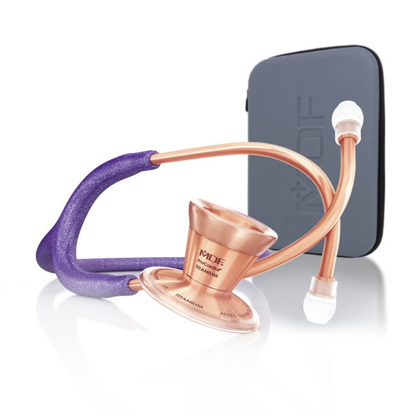 ProCardial® Titan Kardiologie Stethoskop +Etui - Lila Glitzer / Roségold