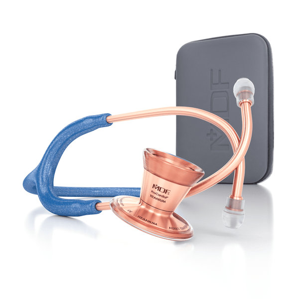 ProCardial® Titan Erwachsenen Kardiologie Stethoskop+ Etui - König Blau Glitzer/Roségold - MDF Instruments Germany