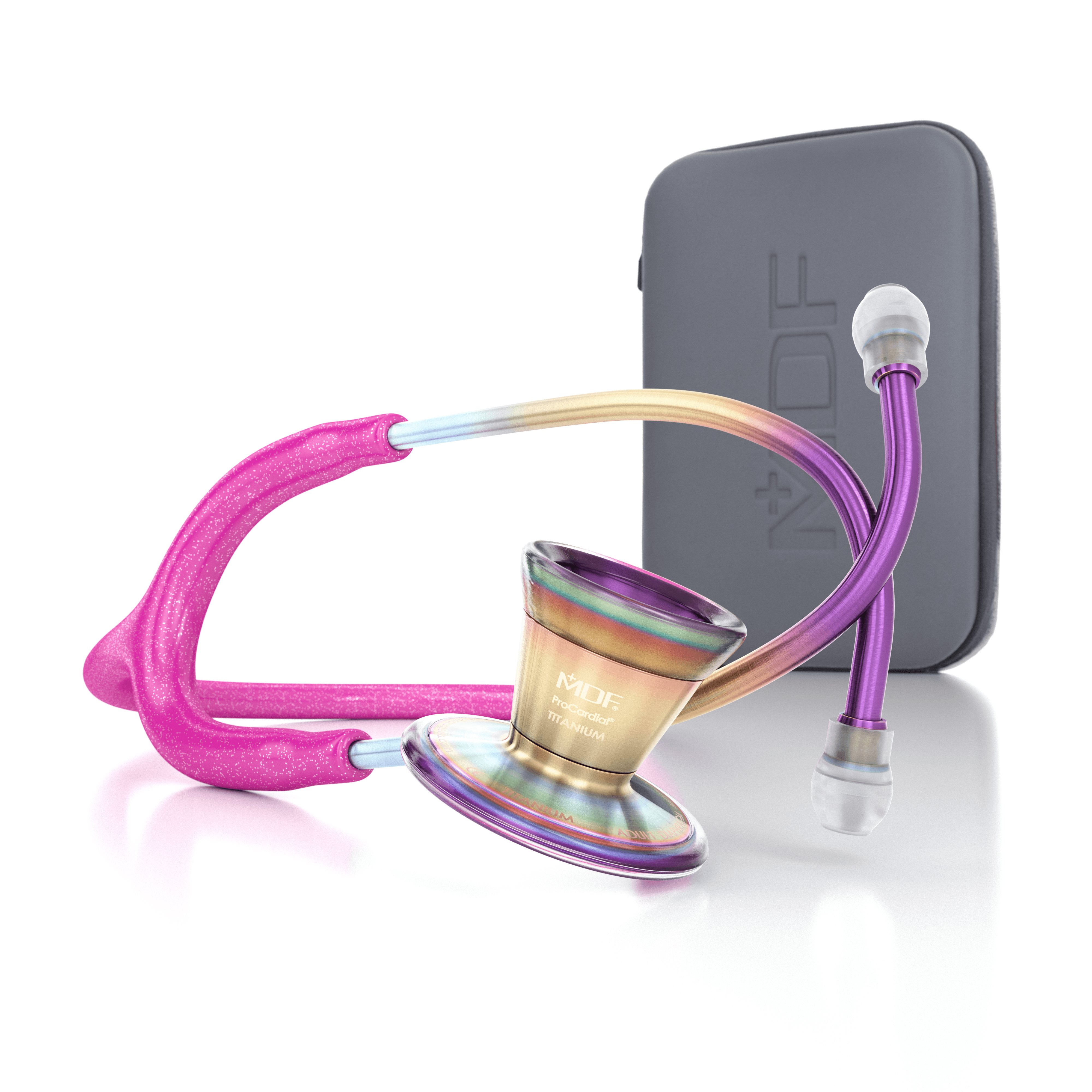 ProCardial® Titan Erwachsenen Kardiologie Stethoskop -hellerosa Glitze/Kaleidoscope - MDF Instruments Germany