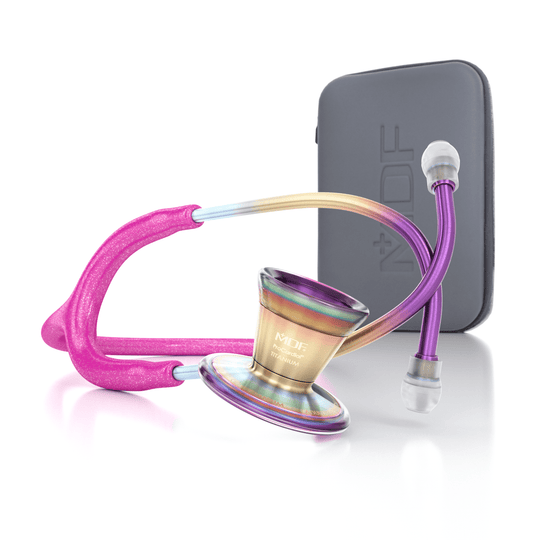 ProCardial® Titan Erwachsenen Kardiologie Stethoskop -hellerosa Glitze/Kaleidoscope - MDF Instruments Germany
