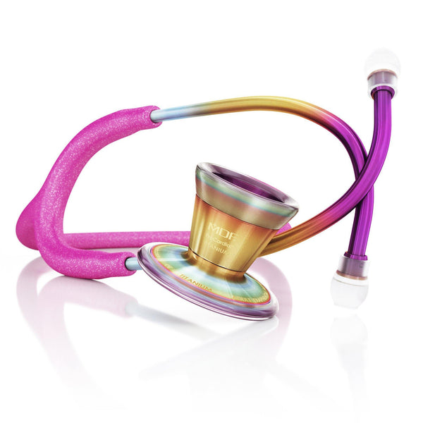 ProCardialå¨ Titanium Cardiology Stethoscope - Bright Pink Glitter/Kaleidoscope - MDF Instruments Official Store - No - Stethoscope