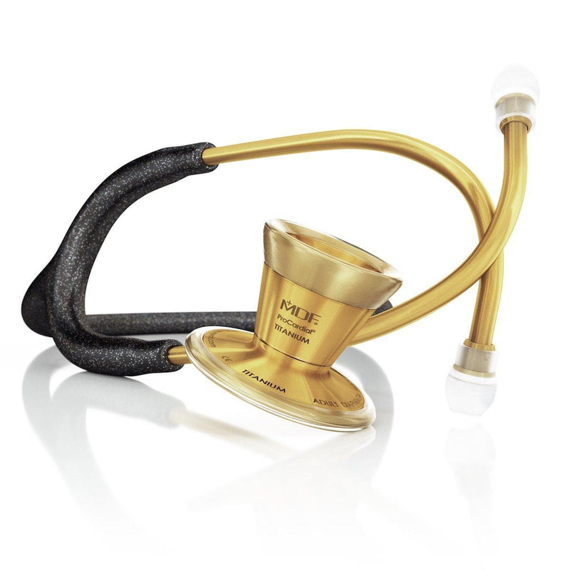 ProCardialå¨ Titanium Cardiology Stethoscope - Black Glitter/Gold - MDF Instruments Official Store - No - Stethoscope