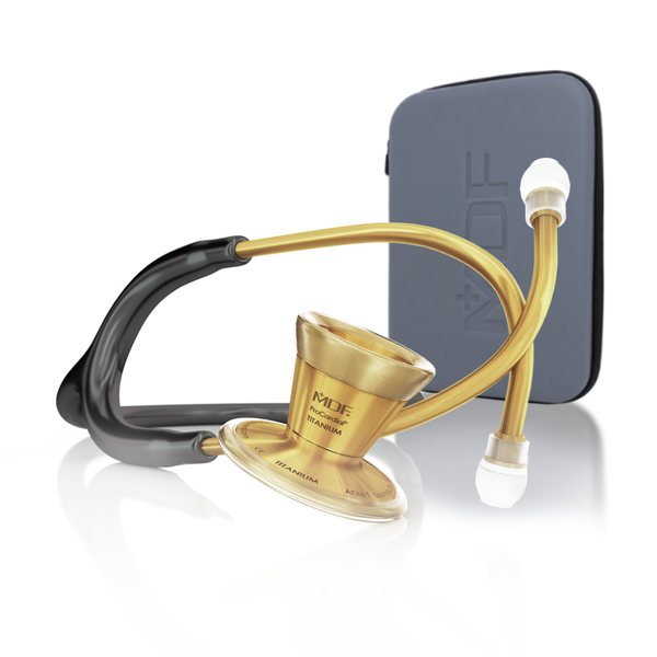 ProCardial® Titan Erwachsenen Kardiologie Stethoskop +Etui - Schwarz/Gold