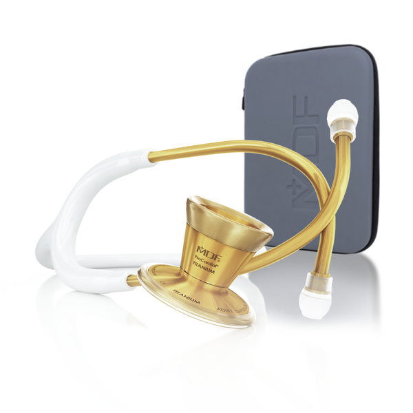 ProCardial® Titan Kardiologie Stethoskop+ Etui- Weiß /Gold