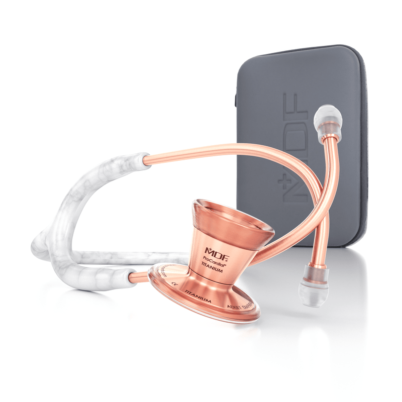 MDF® ProCardial® Titan Erwachsenen Kardiologie Stethoskop + Etui- Marmor /  Roségold – Offizielle Website von MDF Instruments Germany