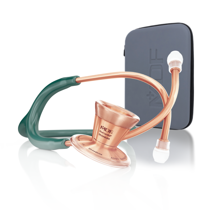 ProCardial® Titan Erwachsenen Kardiologie Stethoskop + Etui - smaragdgrün/Roségold