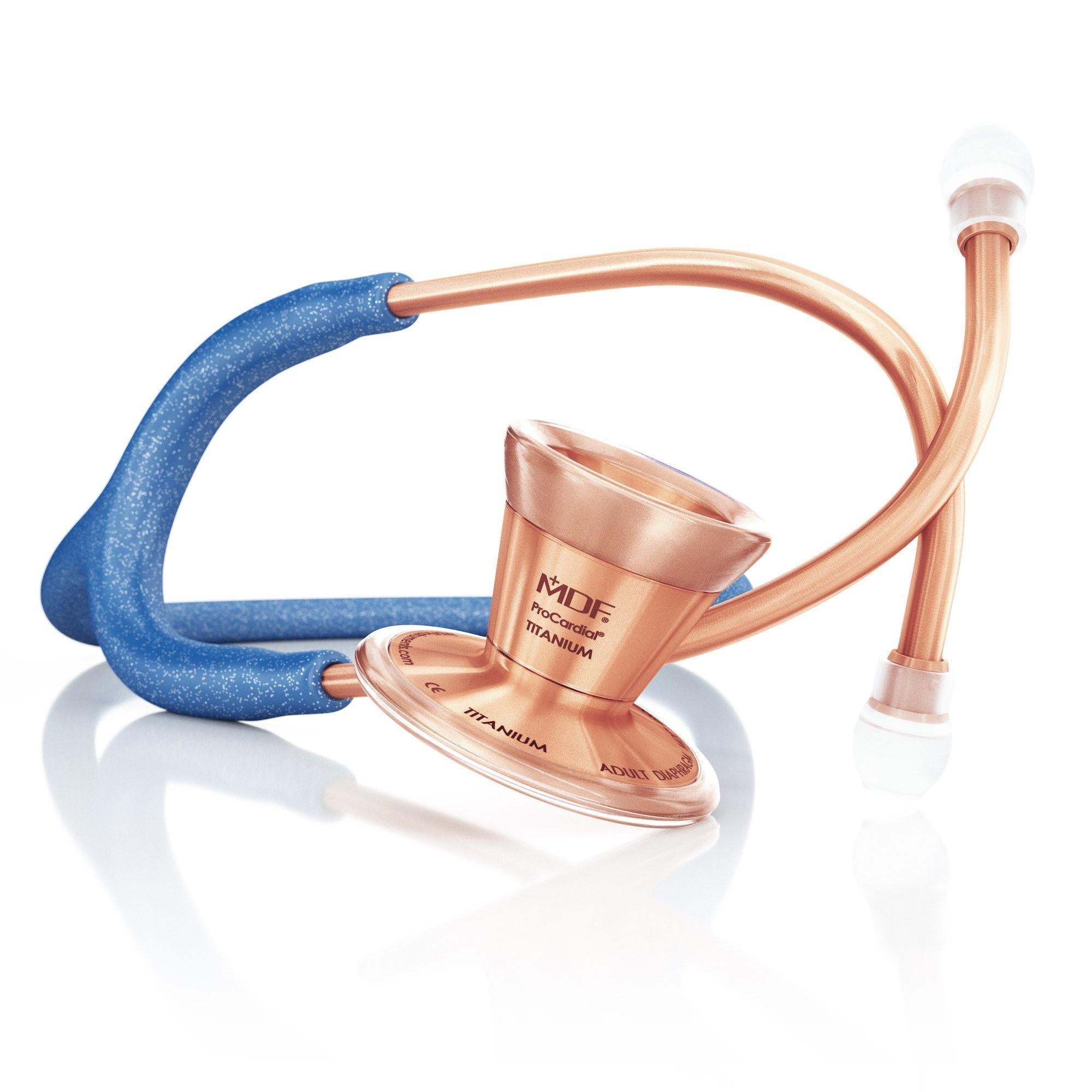 ProCardialå¨ Titanium Cardiology Stethoscope - Royal Blue Glitter/Rose Gold - MDF Instruments Official Store - No - Stethoscope