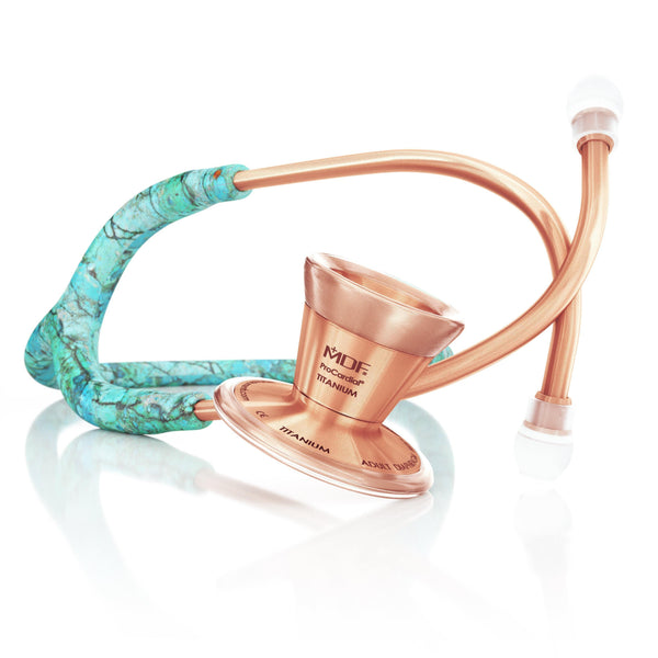 ProCardial® Titan Erwachsenen Kardiologie Stethoskop+Etui - Turquoise/ Roségold - MDF Instruments Germany