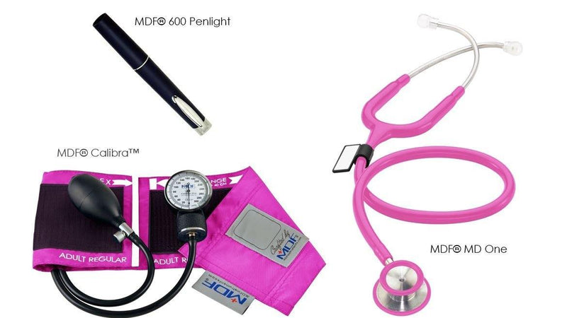 MDF® MD One® Stethoskop, MDF® Calibra® Aneroid Blutdruckmessgerät, MDF® POCKET iLLUMiNATOR™ Berufsdiagnose Penlight - Fuchsie